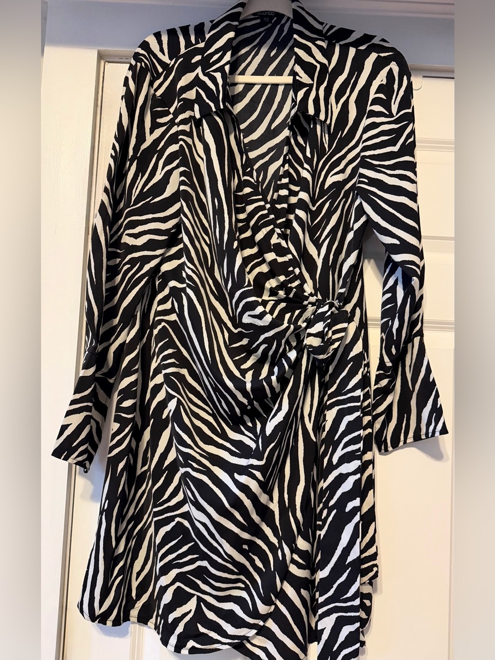 Boohoo Black & White Zebra-Print Wrap Dress